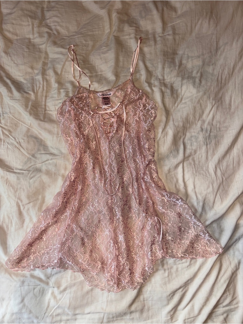 La Vie En Rose Dusty Pink Lace slip dress nightgown M coquette fairy y2k